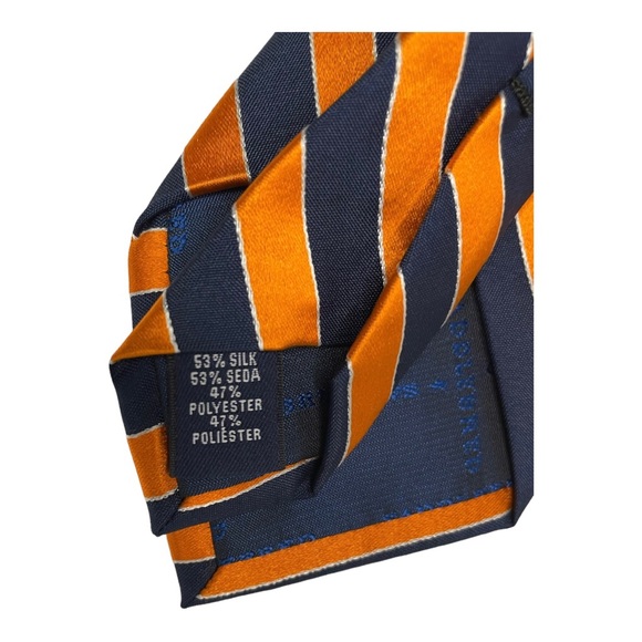 SADDLEBRED Silk Orange and Navy Blue Stripe Tie‎ - Picture 3 of 4